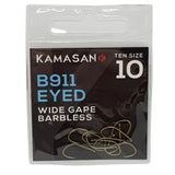 Kamasan B911 Eyed Hooks – Wide Gape – Barbless
