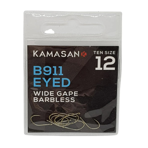 Kamasan B911 Eyed Hooks – Wide Gape – Barbless